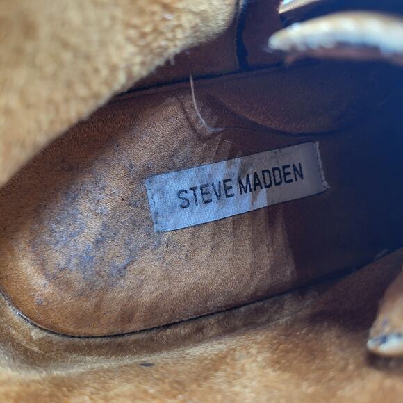 Steve Madden Jabbar Cap Toe Burnished Leather Wood Stack Heel Boot Men's Sz 10.5 - Picture 9 of 10